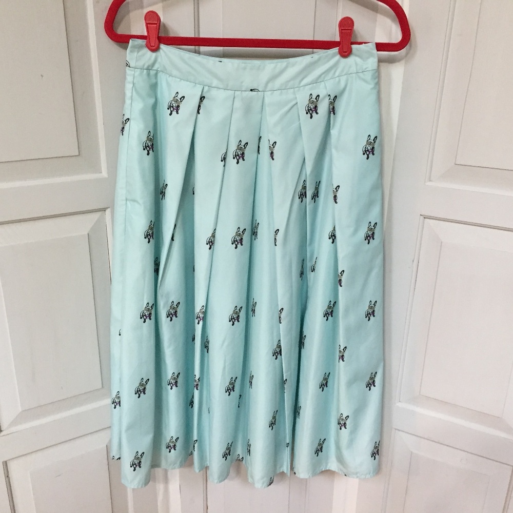Catherines Light Blue Midi Skirt with Black Pattern NWT